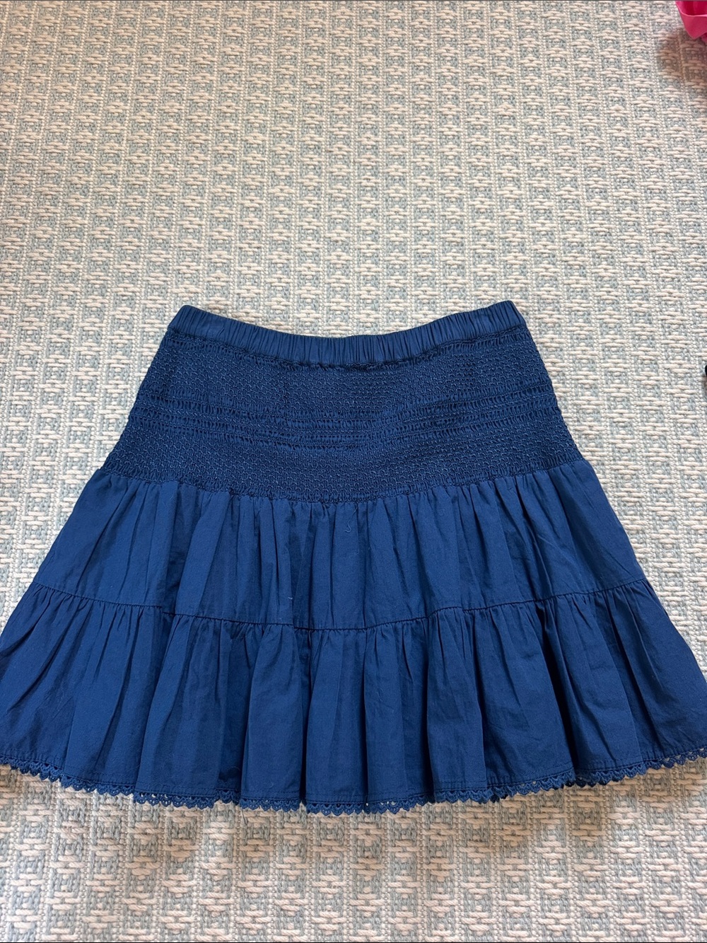 Smocked Waist Navy Tiered Mini Skirt